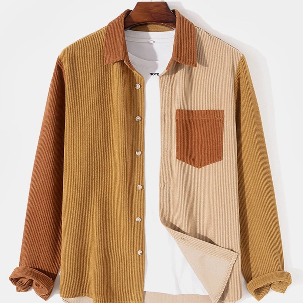 Hoooyi Corduroy Patchwork Button Up Shirt